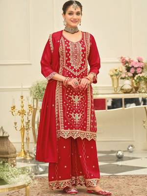Women Ethnic Motifs Embroidered Regular Thread Work Kurta with Trousers & With Dupatta 1