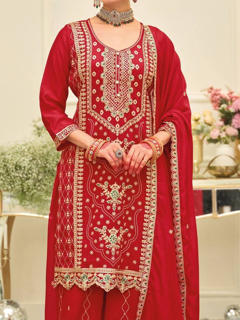 Women Ethnic Motifs Embroidered Regular Thread Work Kurta with Trousers & With Dupatta
