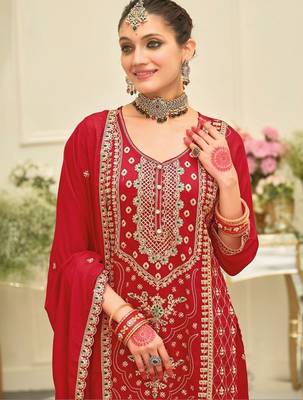 Women Ethnic Motifs Embroidered Regular Thread Work Kurta with Trousers & With Dupatta 4