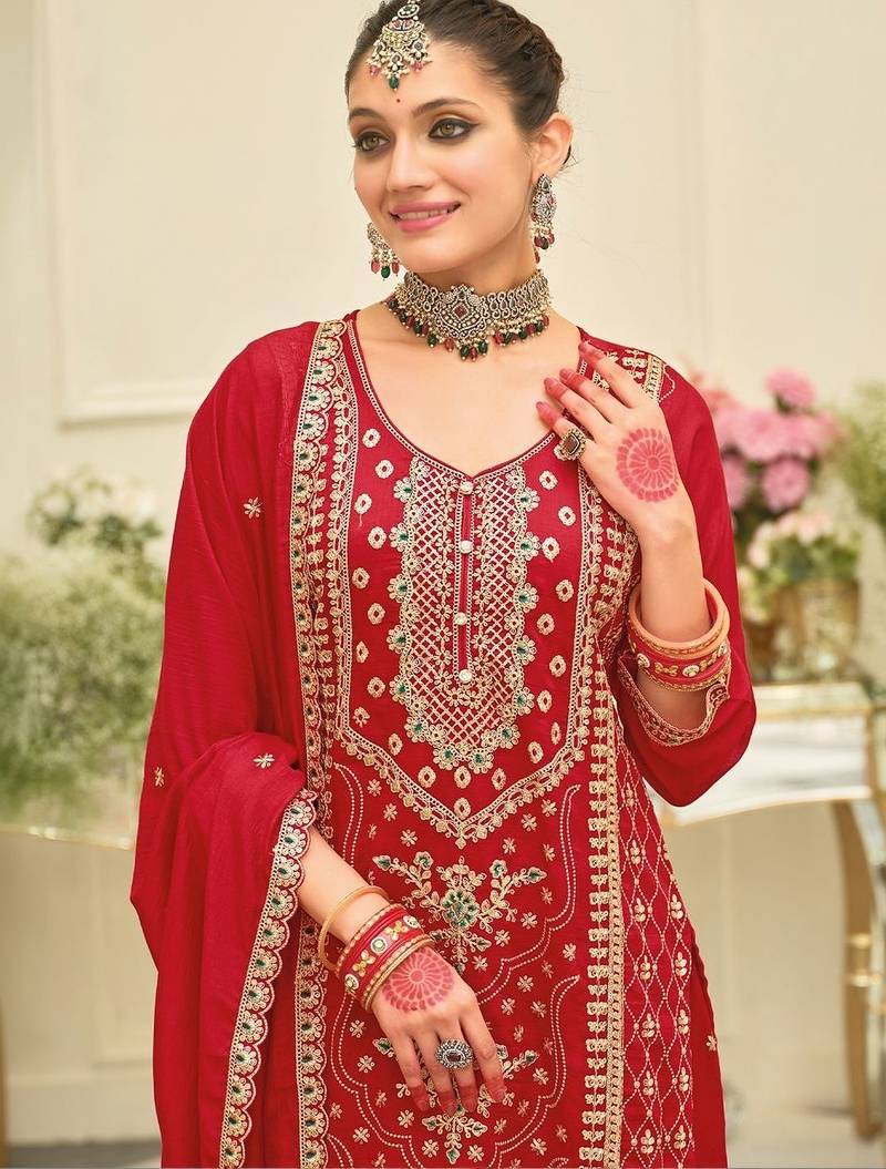 Women Ethnic Motifs Embroidered Regular Thread Work Kurta with Trousers & With Dupatta