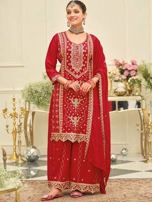Women Ethnic Motifs Embroidered Regular Thread Work Kurta with Trousers & With Dupatta 5