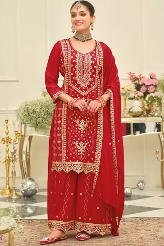 Women Ethnic Motifs Embroidered Regular Thread Work Kurta with Trousers & With Dupatta