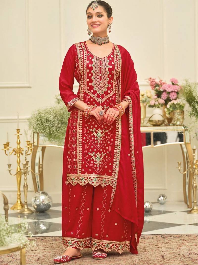 Women Ethnic Motifs Embroidered Regular Thread Work Kurta with Trousers & With Dupatta