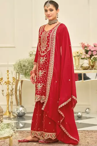 Women Ethnic Motifs Embroidered Regular Thread Work Kurta with Trousers & With Dupatta