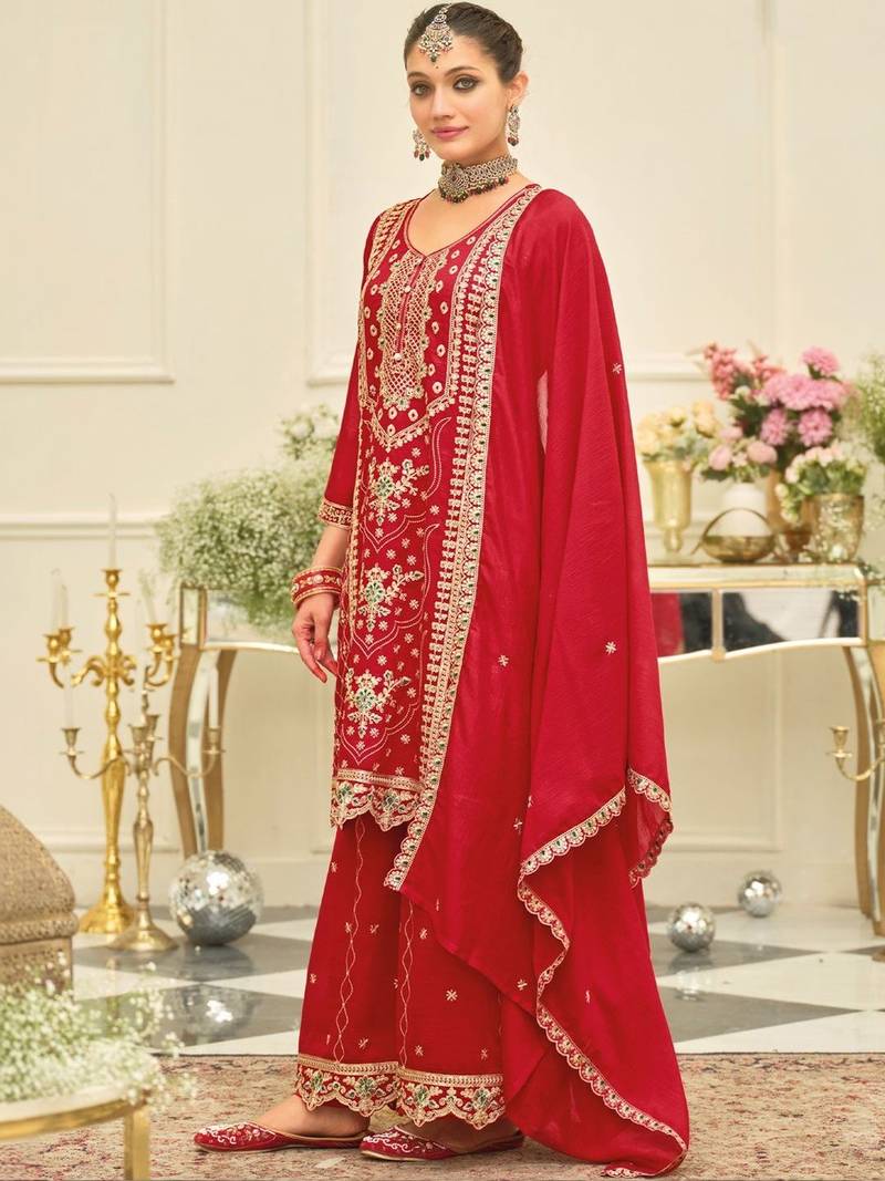 Women Ethnic Motifs Embroidered Regular Thread Work Kurta with Trousers & With Dupatta