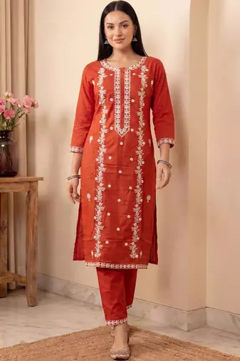Women Ethnic Motifs Embroidered Regular Thread Work Kurta with Trousers