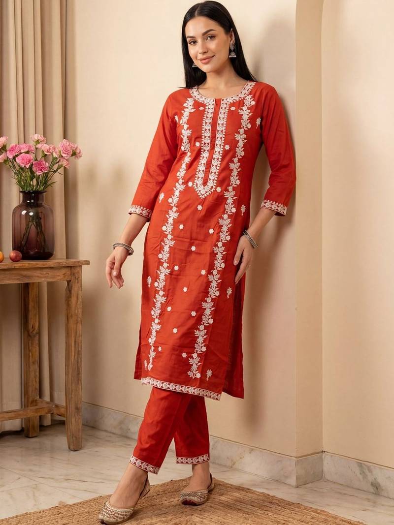 Women Ethnic Motifs Embroidered Regular Thread Work Kurta with Trousers