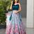 sky blue organza printed lehenga choli with free size upto 42