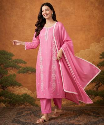 Thread Pure Cotton Straight Kurta Pant and Dupatta Set 5