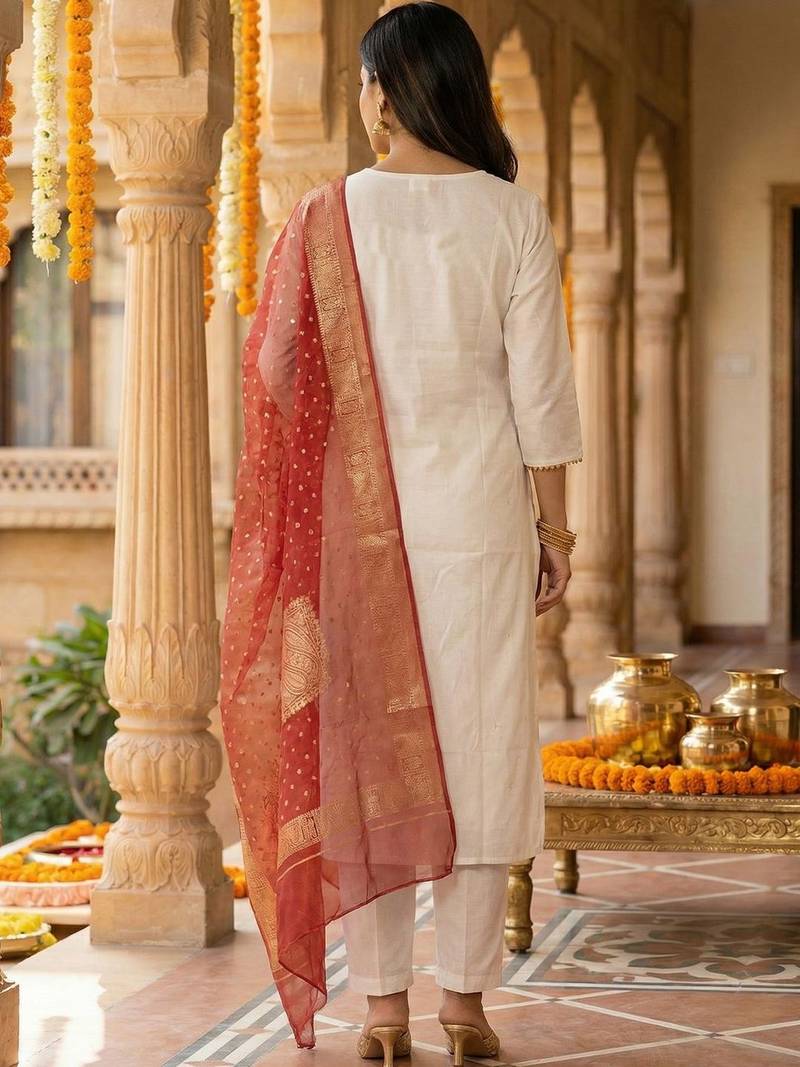 Women Floral Embroidered Regular Thread Work Kurta with Trousers & With Dupatta