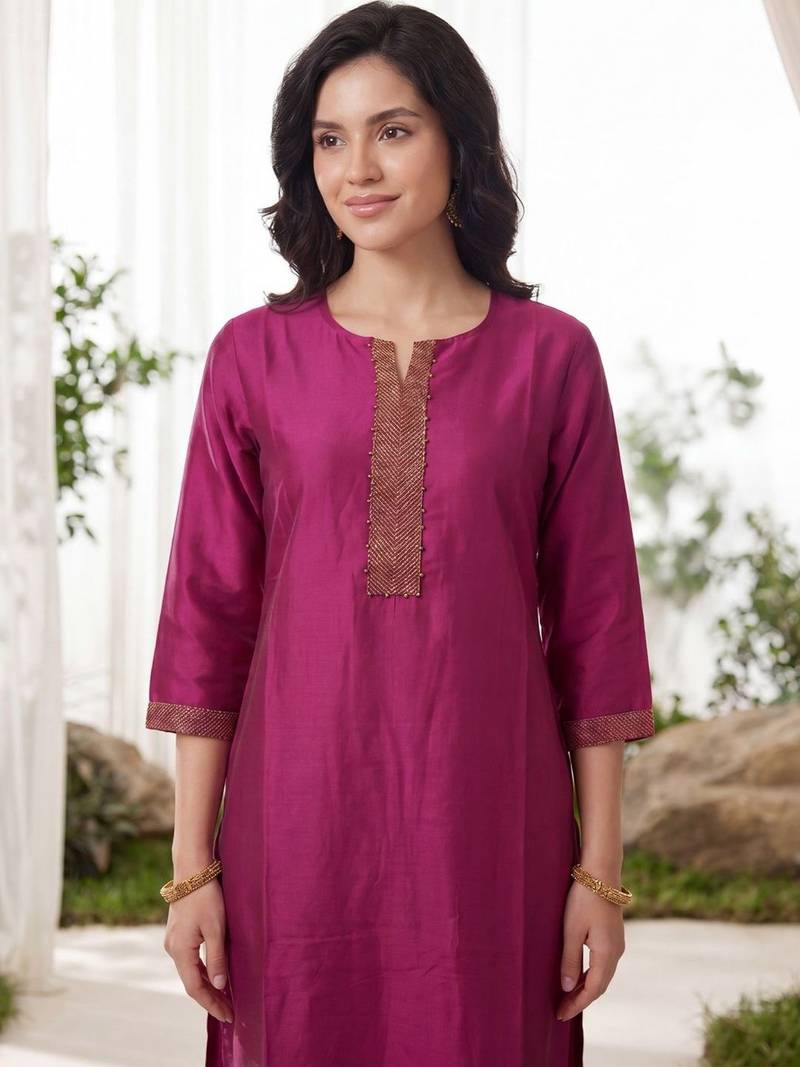 Women Ethnic Motifs Regular Beads and Stones Kurta with Trousers
