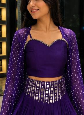 purple cotton embroidered stone work ghagra choli 2