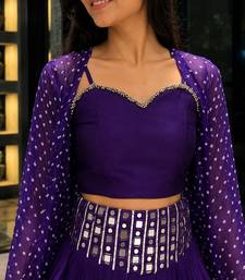 purple cotton embroidered stone work ghagra choli