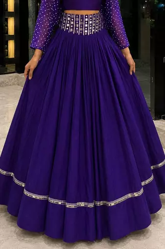 purple cotton embroidered stone work ghagra choli