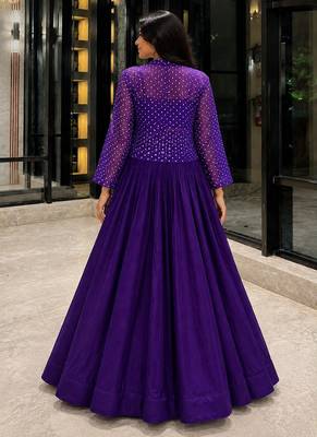 purple cotton embroidered stone work ghagra choli 4