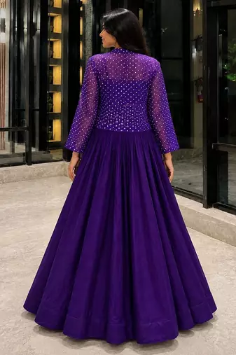 purple cotton embroidered stone work ghagra choli