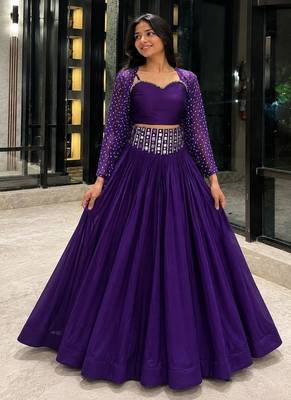 purple cotton embroidered stone work ghagra choli 1