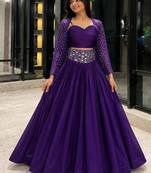 purple cotton embroidered stone work ghagra choli