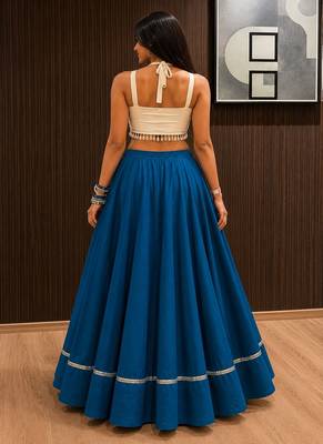 royal blue cotton plain mirror work ghagra choli 2