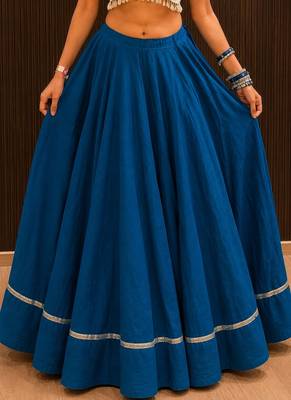 royal blue cotton plain mirror work ghagra choli 4