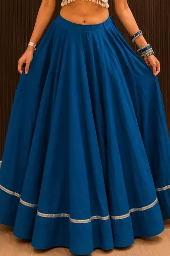 royal blue cotton plain mirror work ghagra choli