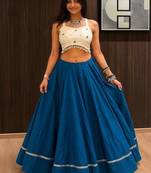royal blue cotton plain mirror work ghagra choli