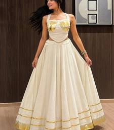 ivory cotton embroidered mirror work ghagra choli