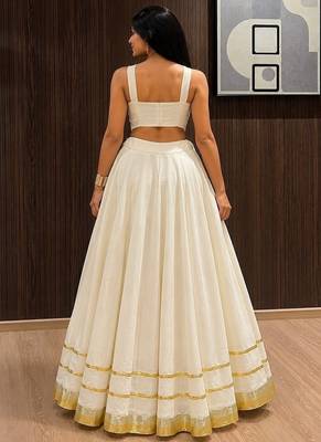 ivory cotton embroidered mirror work ghagra choli 3