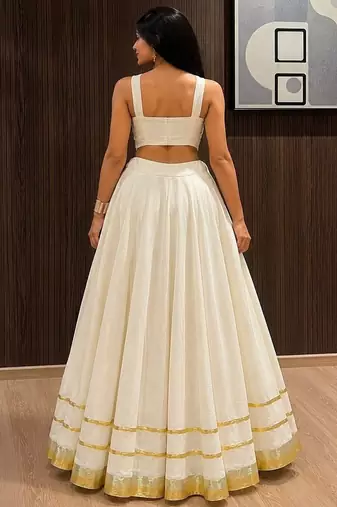 ivory cotton embroidered mirror work ghagra choli