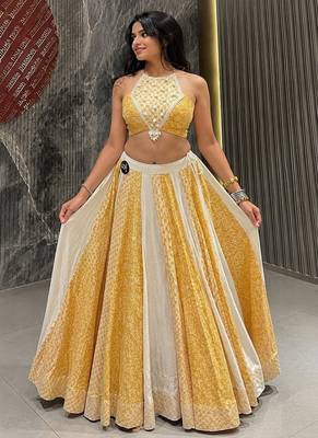 multicolor cotton printed mirror work ghagra choli 1