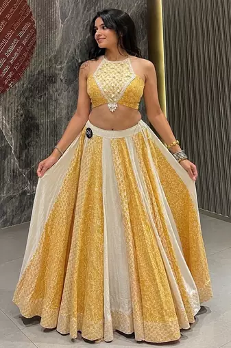 multicolor cotton printed mirror work ghagra choli