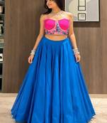 royal blue cotton plain mirror work ghagra choli