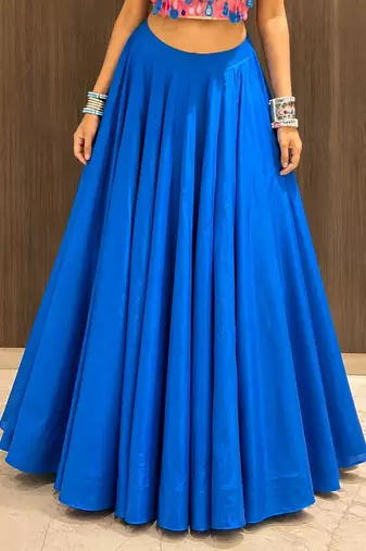 royal blue cotton plain mirror work ghagra choli