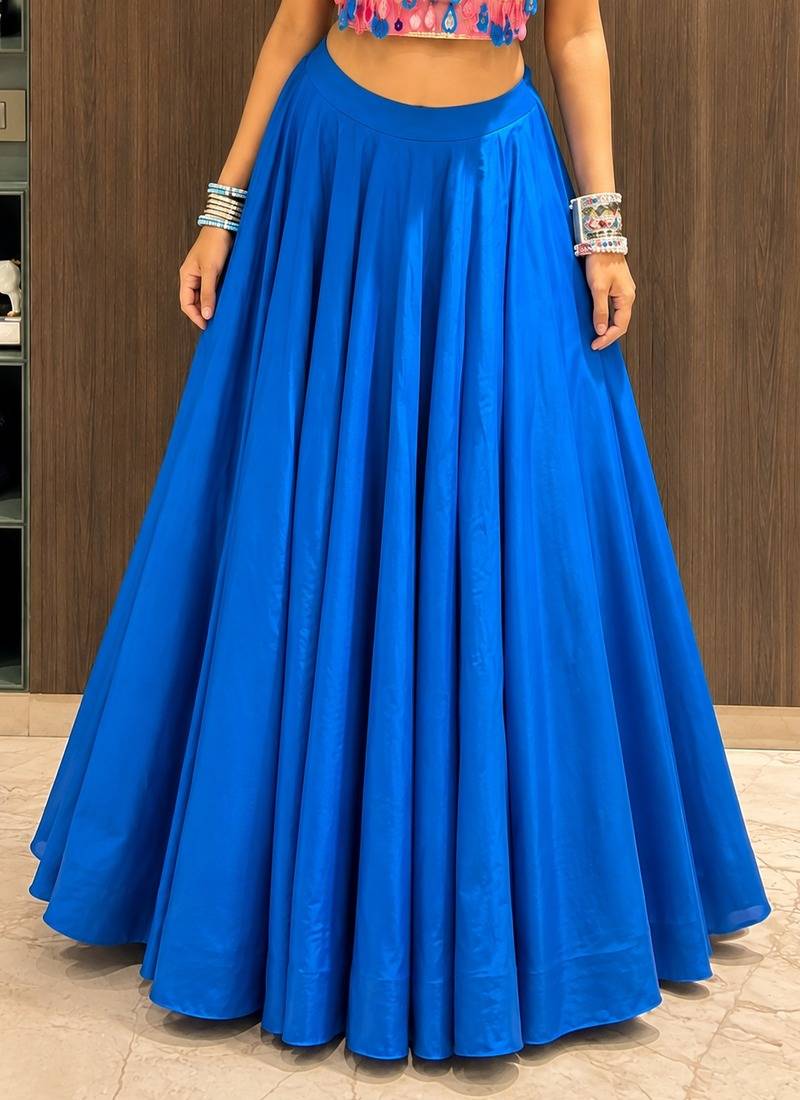 royal blue cotton plain mirror work ghagra choli