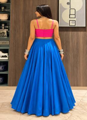 royal blue cotton plain mirror work ghagra choli 4
