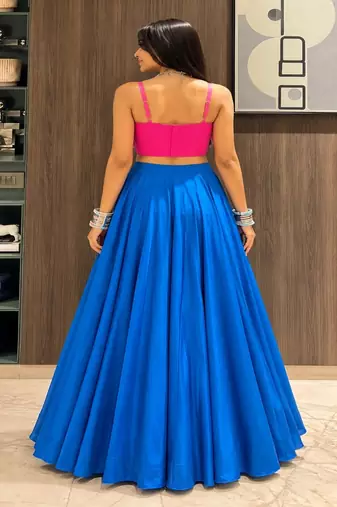 royal blue cotton plain mirror work ghagra choli