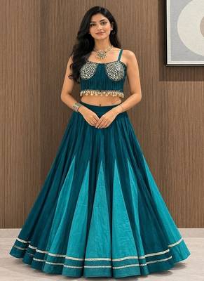 teal cotton plain sequins work ghagra choli 1