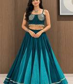 teal cotton plain sequins work ghagra choli