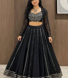 black cotton embroidered mirror work ghagra choli