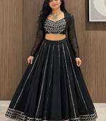 black cotton embroidered mirror work ghagra choli