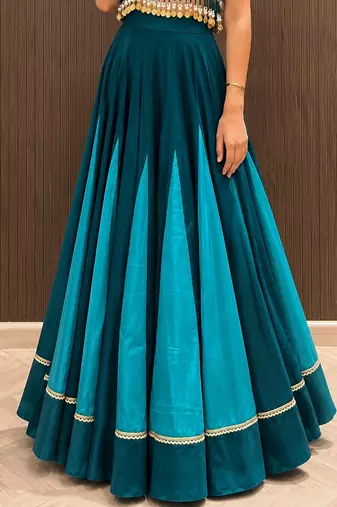 teal cotton plain sequins work ghagra choli