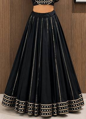 black cotton embroidered mirror work ghagra choli 3