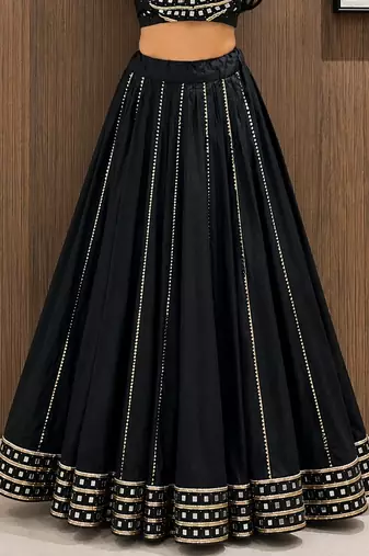 black cotton embroidered mirror work ghagra choli