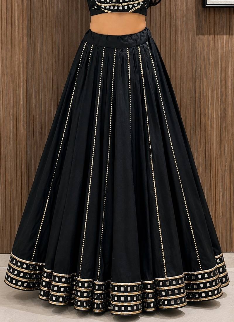 black cotton embroidered mirror work ghagra choli