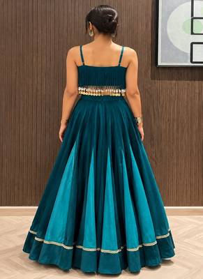 teal cotton plain sequins work ghagra choli 4