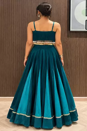 teal cotton plain sequins work ghagra choli