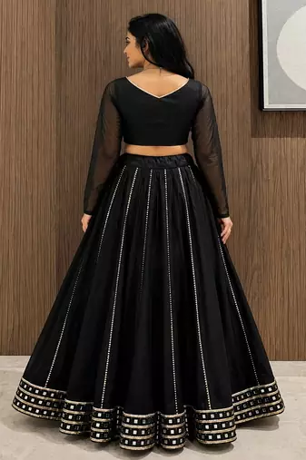 black cotton embroidered mirror work ghagra choli