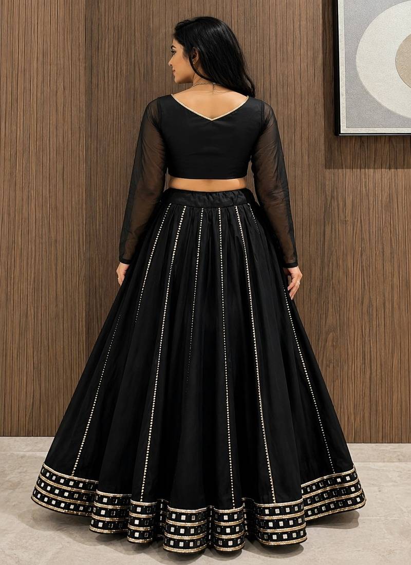 black cotton embroidered mirror work ghagra choli