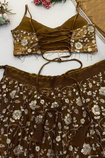 Women's Brown Silk Zari Embroidery Work Lehenga Choli