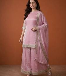 Embroidered Satin Straight Kurta Sharara and Dupatta Set